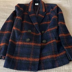 CAbi Dark Blue and Rust Plaid Blazer